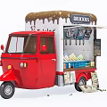 Red Ice Cream Cart With Delicious Sign And Street Vendor Setup