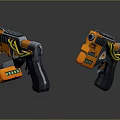 Futuristic Sci Fi Weapons With Orange Gray Body And Yellow Cables Design