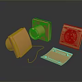 Golden Electronic Appliance Components With Square And Circular Designs 3d model