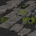 Natural Stepping Stones Garden Path With Stone Slabs Black Gravel And Green Plants