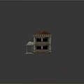 Vintage Brick Building Model Featuring Red Roof Multiple Floors And Decorative Entrance