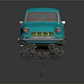 Blue Floating Car With Red Interior And Mechanical Parts Underneath