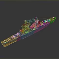Vintage Warship 3D Model With Turrets Detailed Deck And Hull Design