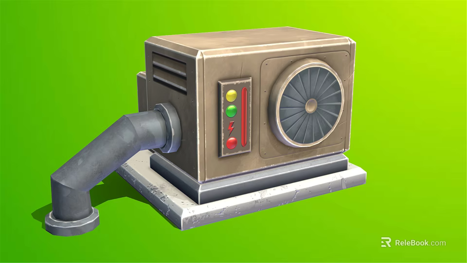 Outdoor Air Conditioner Fan Unit With Metallic Body Control Buttons And Stable Base Connected Pipe 3d model 