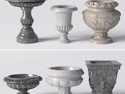 Garden Ornamental Planters With Various Designs And Intricate Carvings For Outdoor Decor 3d model