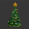 Decorated Green Christmas Tree Plant With Layered Branches Yellow Star On Top And Colorful Decorations