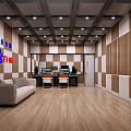 Baidu Creative Decoration Office Interior With Sofa Desk Computer Wooden Floor And Wall Design
