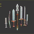Pixel Art Weapons Collection With Crystal Swords Bows Blue Orange Handles And Transparent Blades