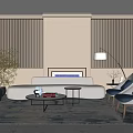 Elegant Modern Sofa Coffee Table Set With White Couch Round Table Blue Accent Chairs 3d model