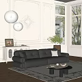 Double sofa and coffee table combination 3d model