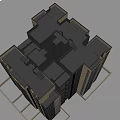 3D Architectural Model of Modern High Rise Building Complex with Detailed Structure