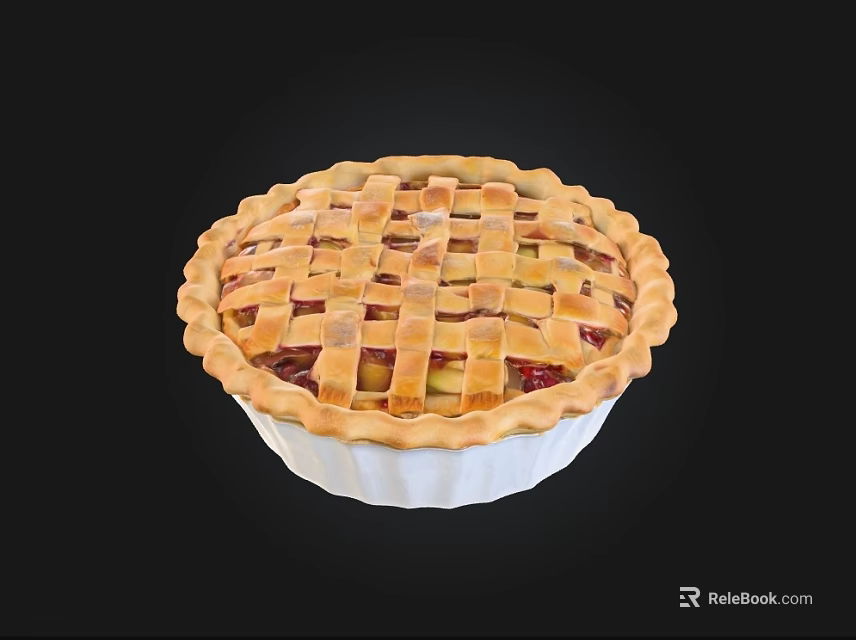 Homemade Fruit Pie With Lattice Crust And Fresh Berry Filling In White Ceramic Dish 3d model 