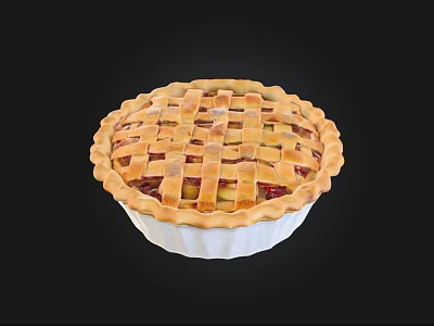 Homemade Fruit Pie With Lattice Crust And Fresh Berry Filling In White Ceramic Dish 3d model