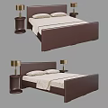 Modern Double Bed With Leather Headboard White Bedding And Bedside Table Lamps 3d model