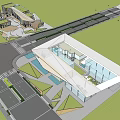 Modern Commercial Street With Modern Architecture Open Plazas Parking Areas And Green Landscaping