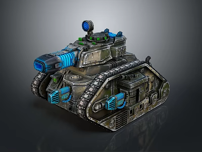 Sci-Fi Battle Tank Featuring Blue Components Green Details and Metallic Tracks 3d model