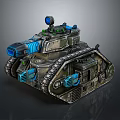 Sci-Fi Battle Tank Featuring Blue Components Green Details and Metallic Tracks