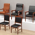 Brown And Black Leather Office Chairs With Wooden Legs Arms And Various Designs