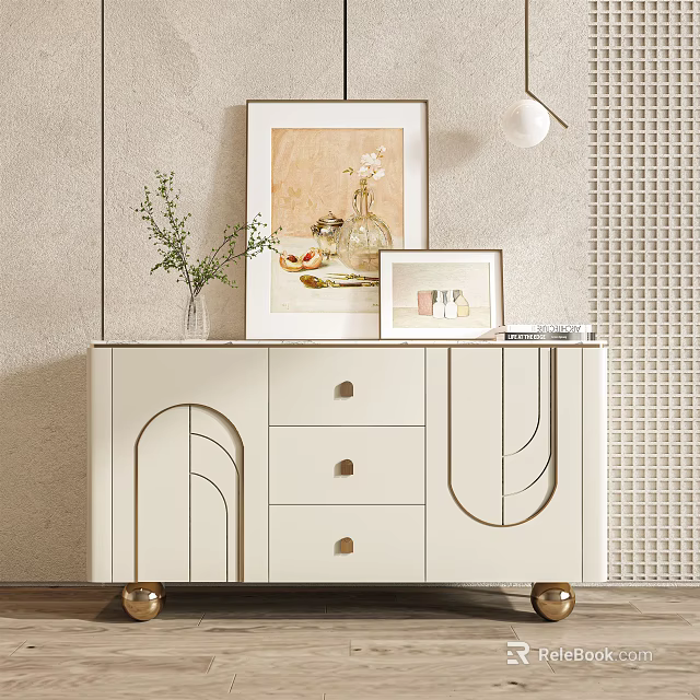 Modern Entryway Sideboard Interior Design with Storage Drawers and Decorative Elements 3d model 
