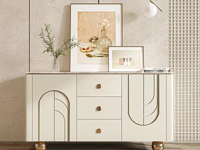 Modern Entryway Sideboard Interior Design with Storage Drawers and Decorative Elements 3d model