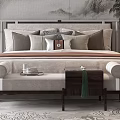 Fabric Double Bed Carpet Bedside Table Lamp Bed Stool 3d model