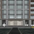 Modern High Rise Building With Multiple Floors Glass Windows And Trees Around 3d model