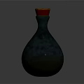 Blue Green Ceramic Vase With Red Yellow Decorative Rim And Pear Shaped Body