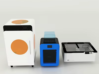 Technology Exhibition Hall Featuring Modern Tech Devices With White And Blue Design 3d model