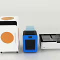 Technology Exhibition Hall Featuring Modern Tech Devices With White And Blue Design