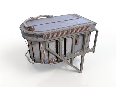 Vintage Industrial Metal Equipment with Curved Top Stand and Pipes Structure 3d model