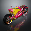 Unique Modern Yellow And Pink Motorcycle With Black Tires And Kart Design