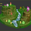 Detailed Rocky Mountain Terrain Model With Flowing River And Green Trees
