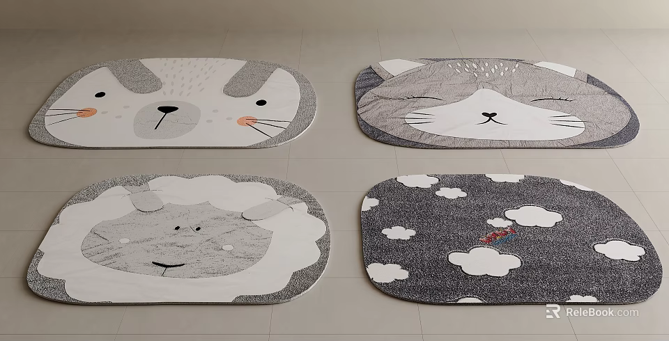Cute Animal Shaped Rugs with Rabbit Cat Lion and Clouds Designs for Kids Room 3d model 