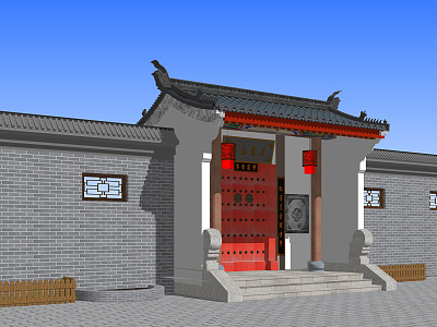 Chinese-style gate, ancient gate model