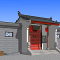 Chinese-style gate, ancient gate 3d model