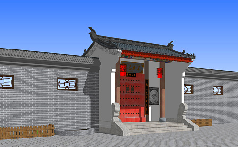 Chinese-style gate, ancient gate 3d model