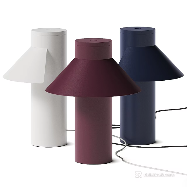 Modern Table Lamps with Cylindrical Base and Tilted Shade in White Burgundy Navy Blue 3d model 