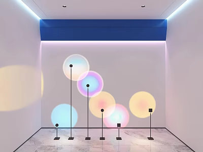 Modern Floor Lamps With Colorful Light Projections On White Wall And Marble Floor 3d model