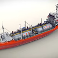 Red Gas Carrier Ship With Large Storage Tanks And Deck Equipment