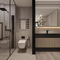 Modern Bathroom Interior Featuring Glass Shower Enclosure Toilet Wall Mounted Towel Rack And Backlit Mirror