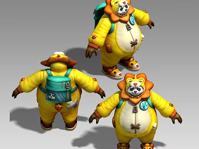 Three Shading Two Small Raccoon Little Panda Badger Bear Clown suit Miracle Wind Legend Wind Hand-painted Sub-era Monster 3d model