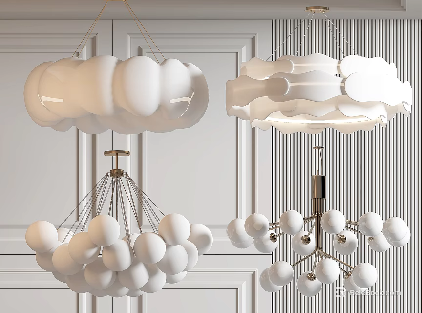 Modern Contemporary Chandeliers With Unique Cloud Petal And Sphere Shapes For Stylish Interior Decor 3d model 