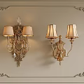 Traditional Ornate Wall Lamps with Fabric Lampshades on Decorative Paneled Wall