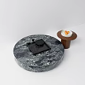 Elegant Marble Round Coffee Table With Tray Bottle And Side Wooden Stand
