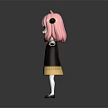 Game And Movie Character With Pink Hair Green Eyes Cat Ears In Black Yellow Dress Arms Outstretched