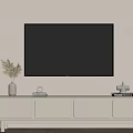 Minimalist White TV Stand With Dried Flower Vase Books Figurine Under Wall Mounted TV