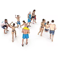 Multiple People In Various Poses Enjoying Beach Fun With Swimwear And Towels 3d model