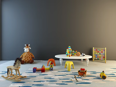 Children's Dolls and Playroom Toys Featuring Giraffe Rocking Horse Building Blocks and Puzzle Board 3d model