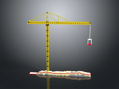 Yellow Construction Crane With Red Hanging Load And Base Platform Structure 3d model