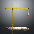 Yellow Construction Crane With Red Hanging Load And Base Platform Structure 3d model